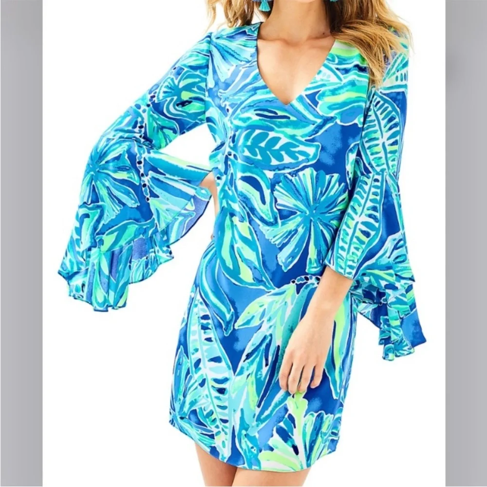 Lilly Pulitzer Rosalia Dress Beckon Blue Palm Passage - Picture 3 of 9